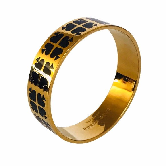 Kate Spade Play Your Cards Right Bangle Bracelet Black Goldtone - Picture 7 of 8